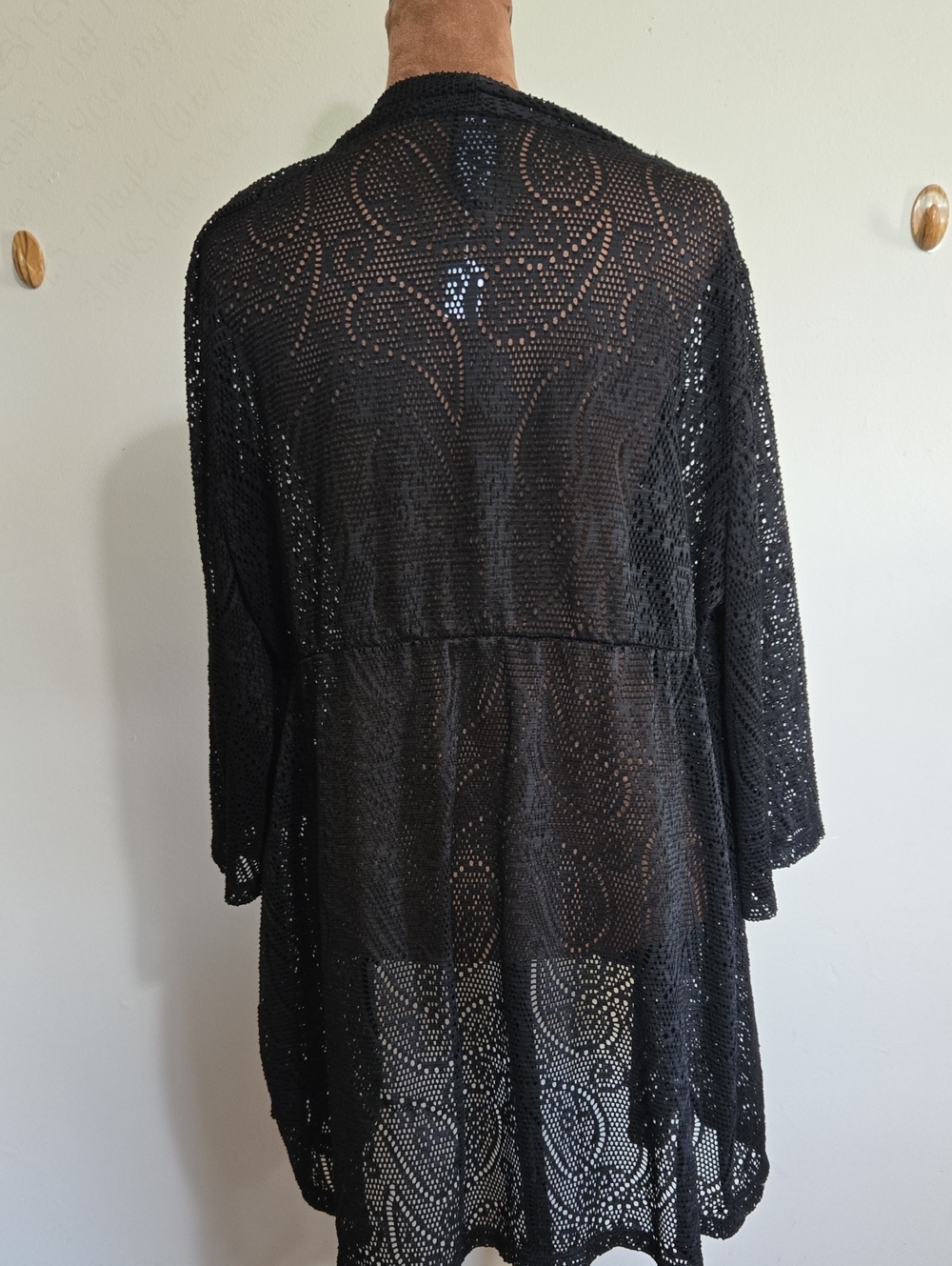 C34 Catalina Lace Open Front Cardigan/Cover-up Crochet Geometric Mesh 3/4 Sleeve - Picture 6 of 10